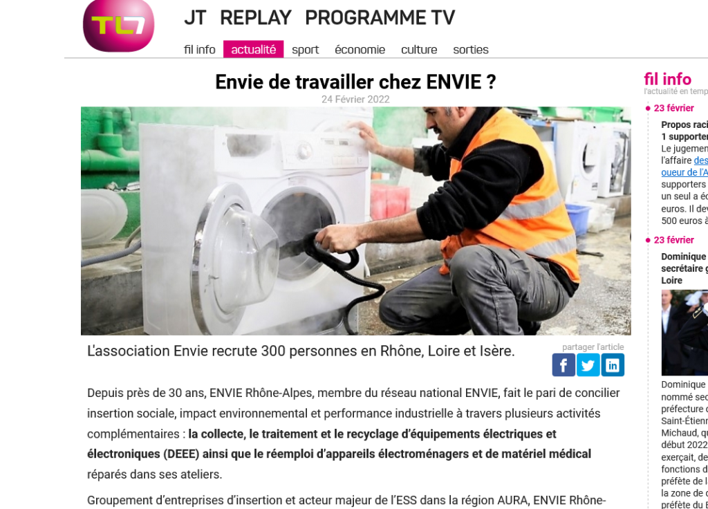 TL7 Envie recrute à Saint-Etienne