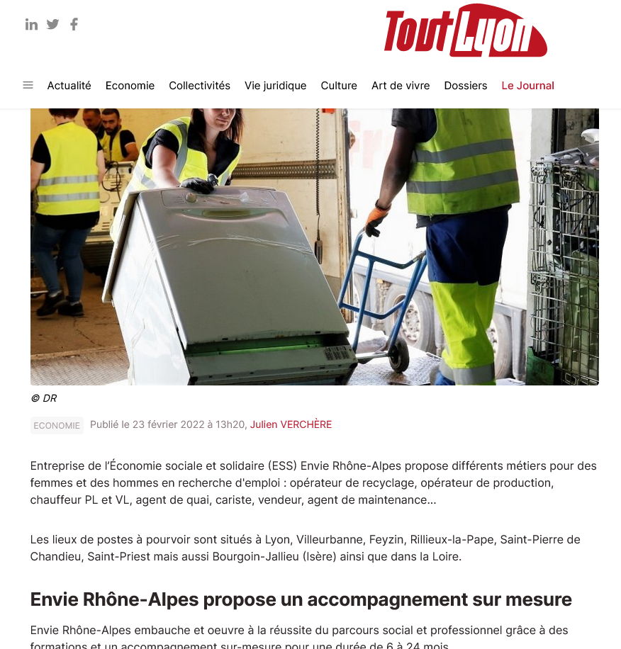 ENVIE recrutement emploi recyclage lyon